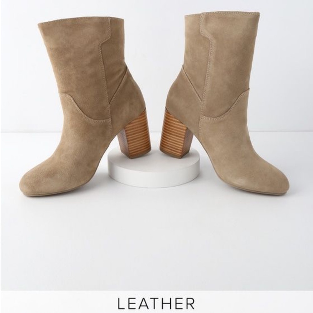 Distressed Genuine Suede Leather Mid Calf Booties - Picture 2 of 4